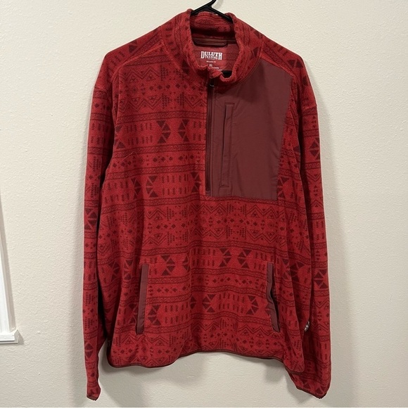Duluth Trading Co Men's Red Quarter Zip Fleece Jacket Front Pocket SIZE XL - Picture 2 of 5